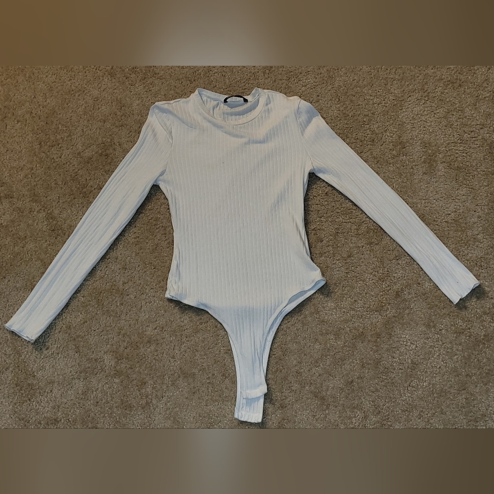 Shein, medium, white ribbed bodysuit with ruffled wrists